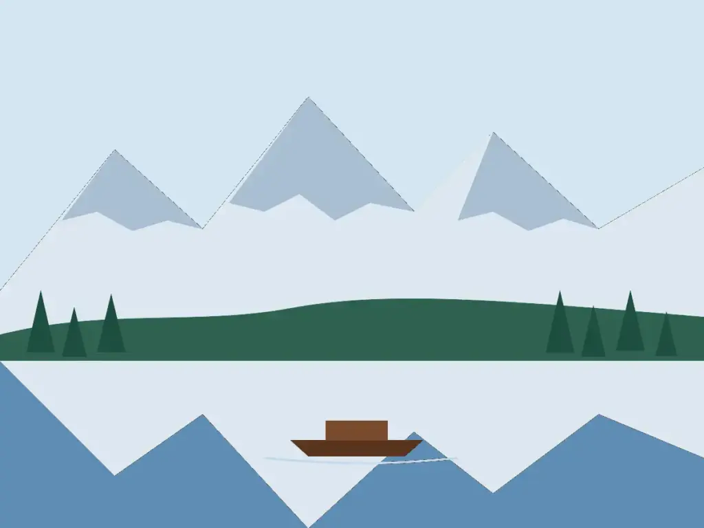 Illustration of snow-covered peaks and pine forest reflected in a calm lake (Jammu & Kashmir placeholder)